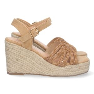 Sandalias cuña yute tiras cruzadas camel