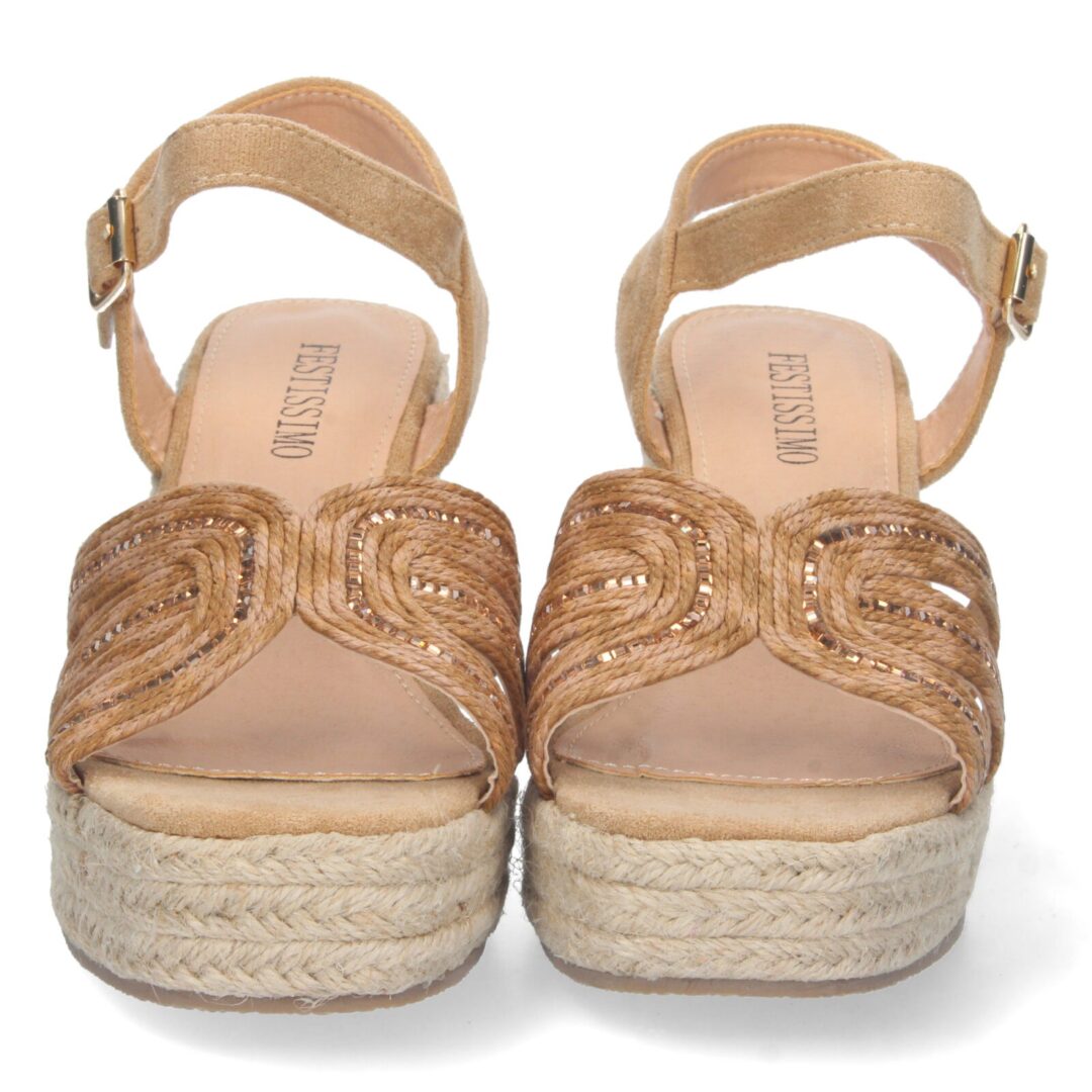 Sandalias cuña yute tiras cruzadas camel - Imagen 4