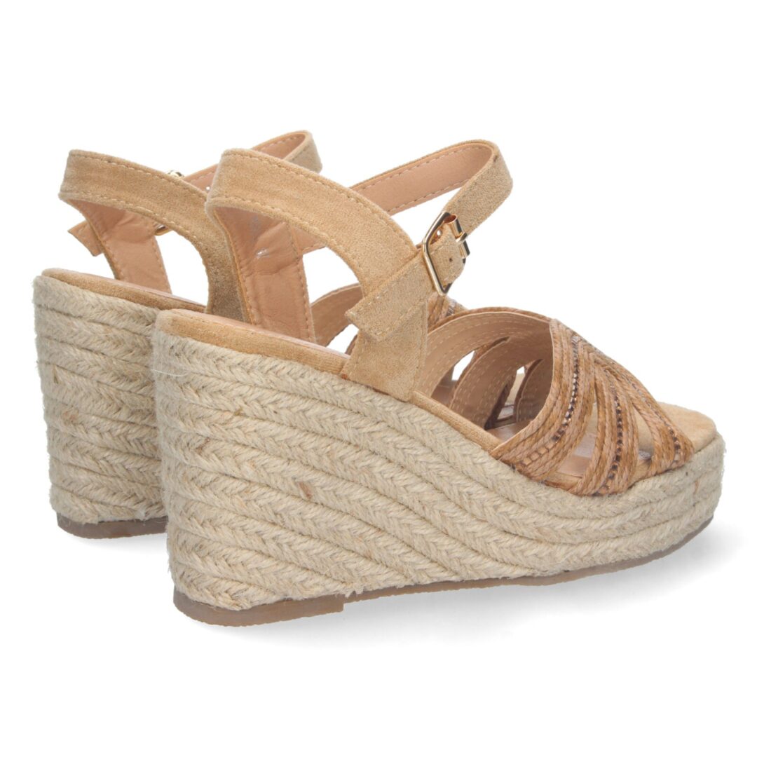 Sandalias cuña yute tiras cruzadas camel - Imagen 5