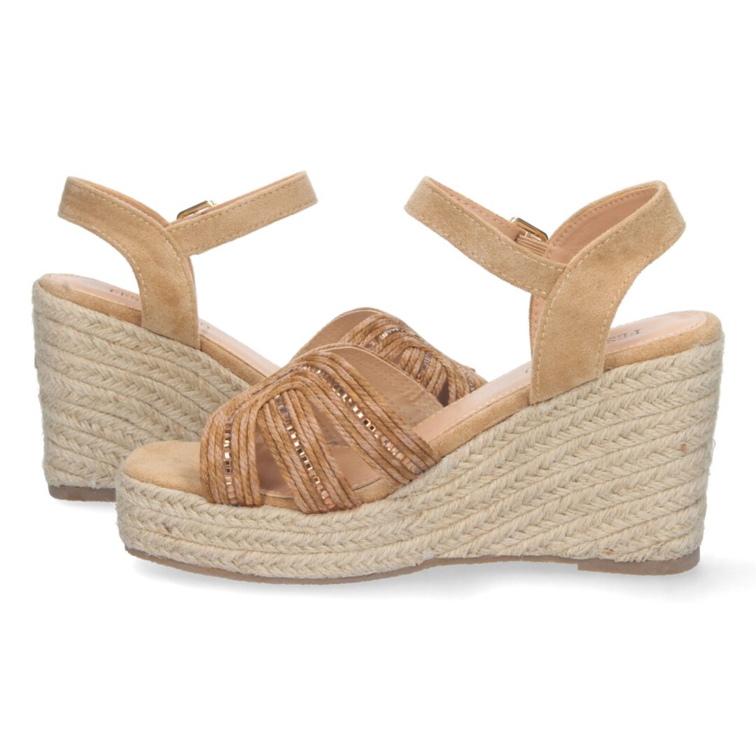 Sandalias cuña yute tiras cruzadas camel - Imagen 6