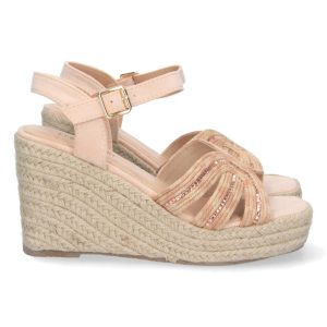 Sandalias cuña yute rosa ankle strap