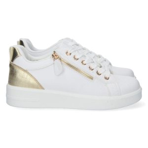 Zapatilla deportiva blanca y dorada