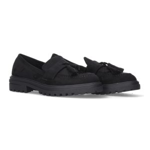 Mocasín antelina negro con lazos