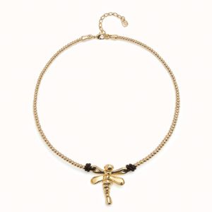 Collar UNO DE 50 corto bañado en oro de 18k con libélula