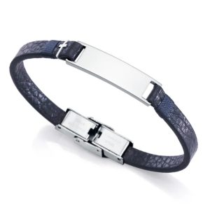 Pulsera Next de acero y cuero color azul