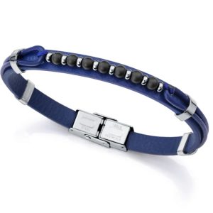 Pulsera de hombre de acero y piel azul