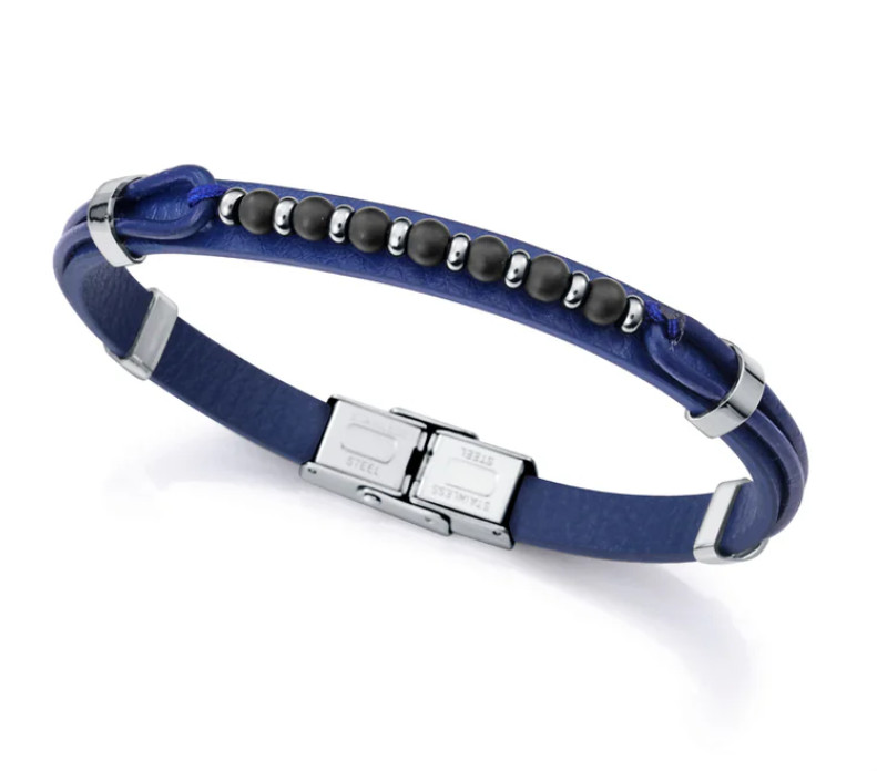 Pulsera de hombre de acero y piel azul
