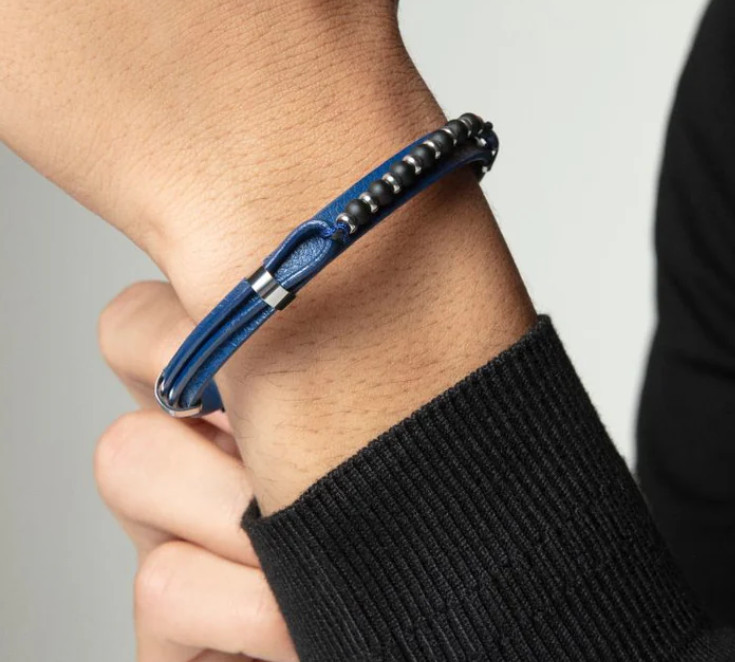 Pulsera de hombre de acero y piel azul - Imagen 3