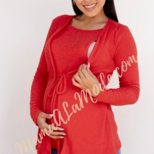 Cárdigan de Maternidad y Lactancia Lariza Rojo