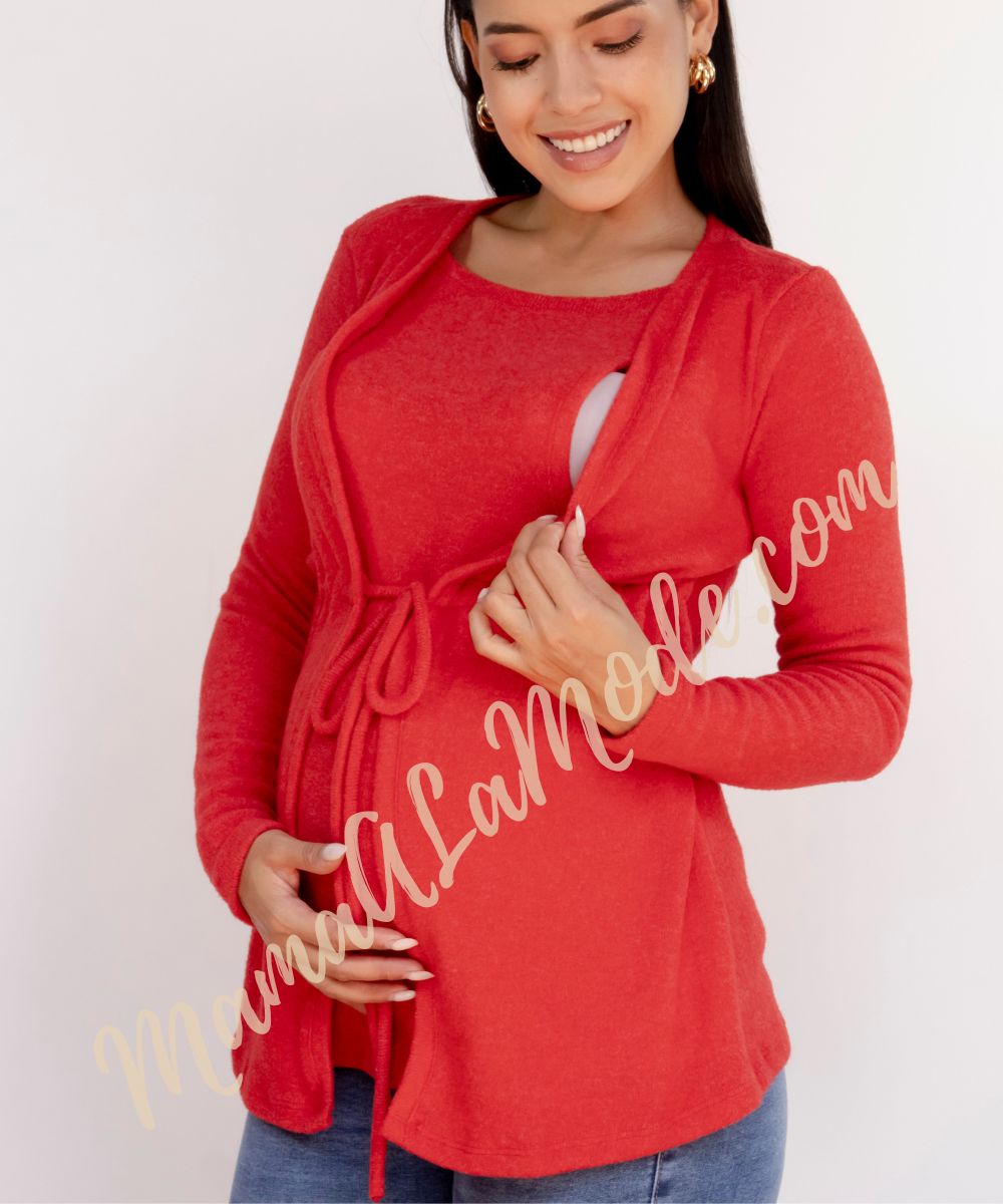 Cárdigan de Maternidad y Lactancia Lariza Rojo
