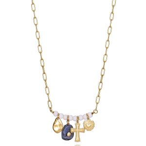 COLLAR VICEROY MUJER CHIC ACERO IP DORADO PIEDRA FOSILIZADA Y LABRADORITA