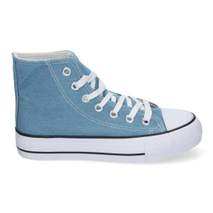 Zapatillas deportivas azul claro cordones blancos