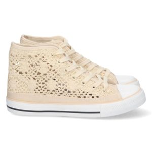 Zapatillas deportivas beige abotinadas caladas