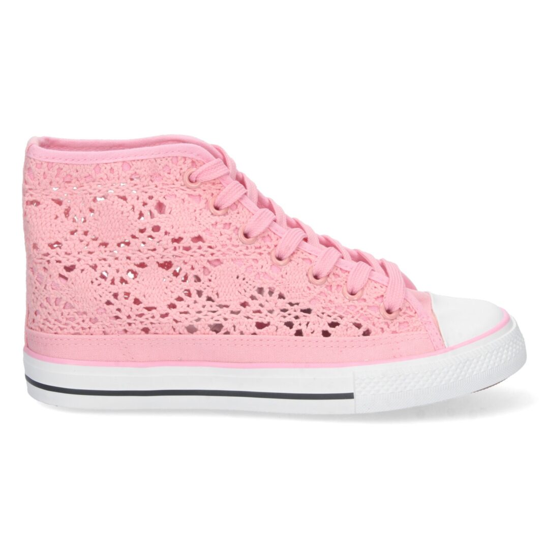Zapatilla rosa calada textura crochet - Imagen 3
