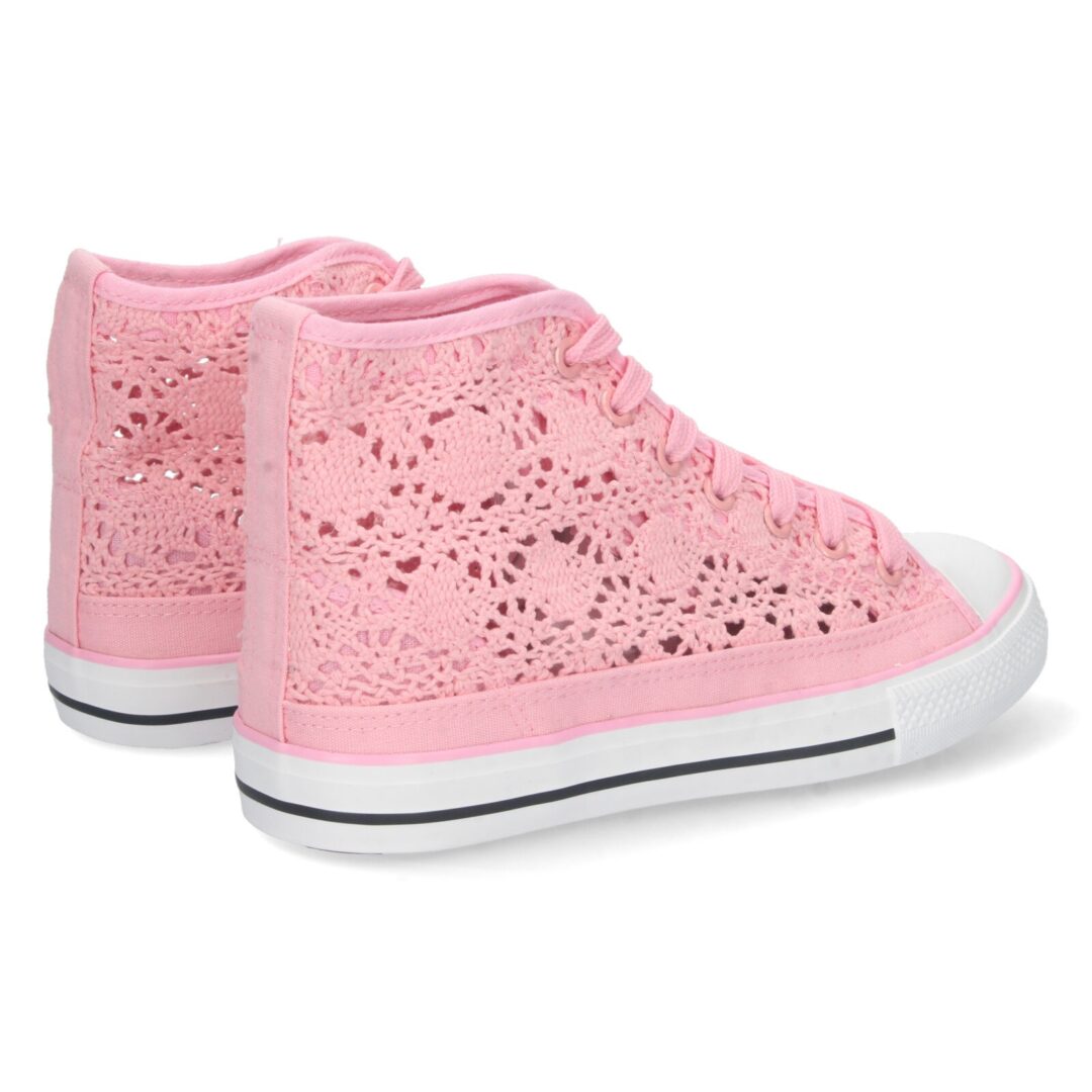 Zapatilla rosa calada textura crochet - Imagen 5