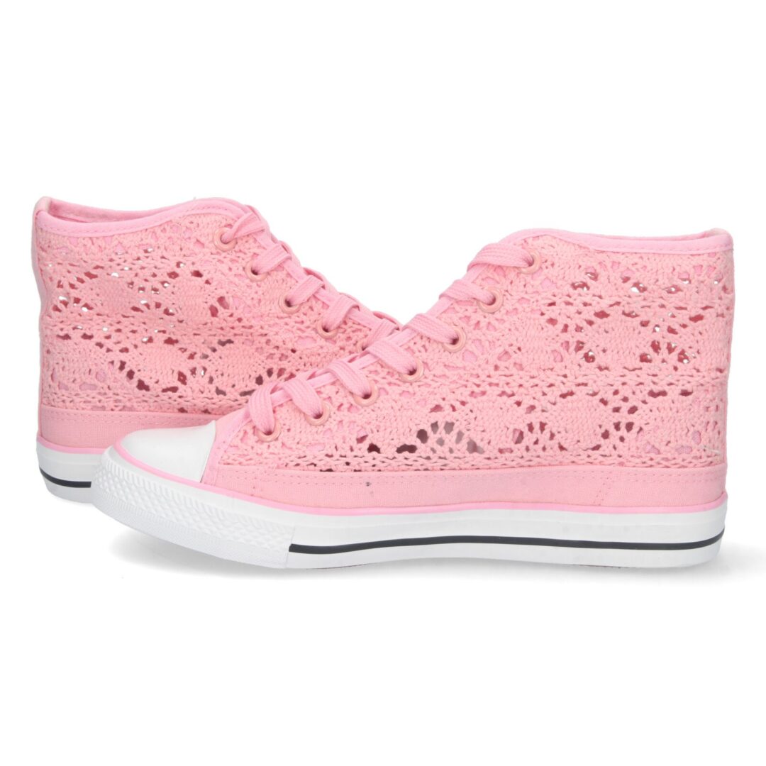 Zapatilla rosa calada textura crochet - Imagen 6