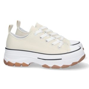 Zapatillas estilo bamba de lona con plataforma beige