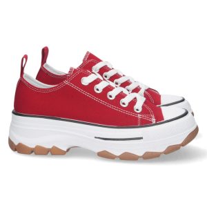 Zapatillas de lona estilo bamba con plataforma rojo