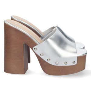 Zueco plata plataforma madera