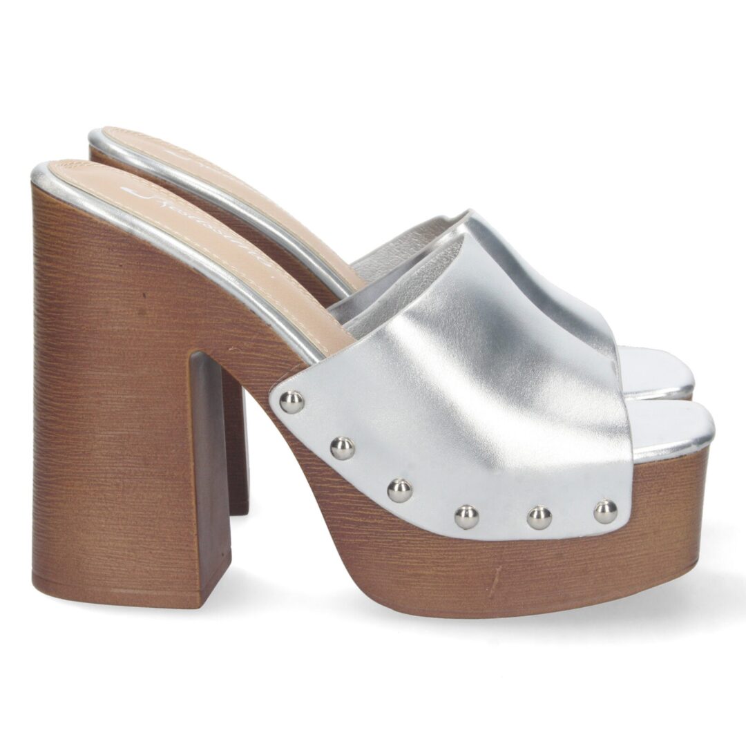 Zueco plata plataforma madera
