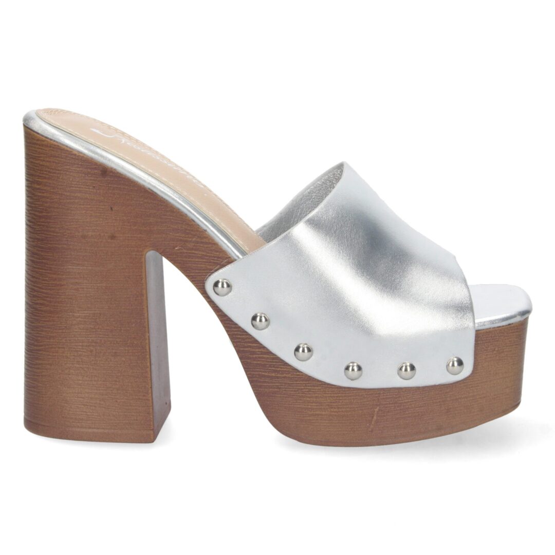 Zueco plata plataforma madera - Imagen 3