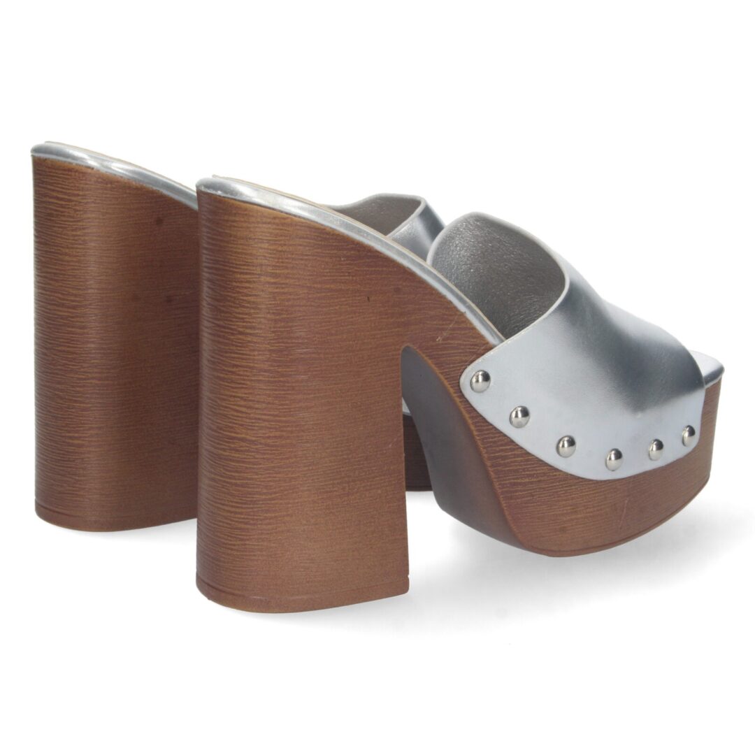 Zueco plata plataforma madera - Imagen 5