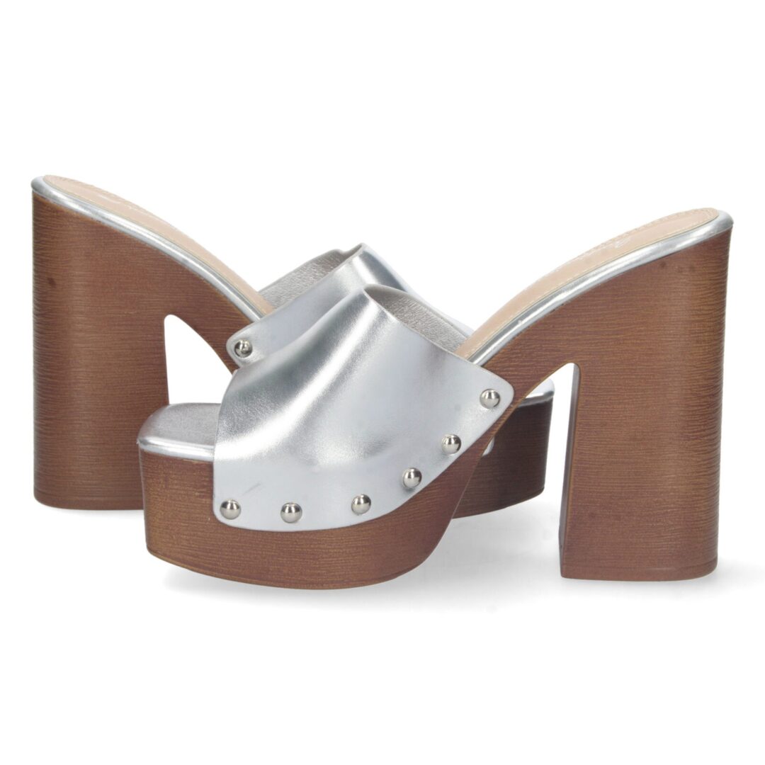 Zueco plata plataforma madera - Imagen 6
