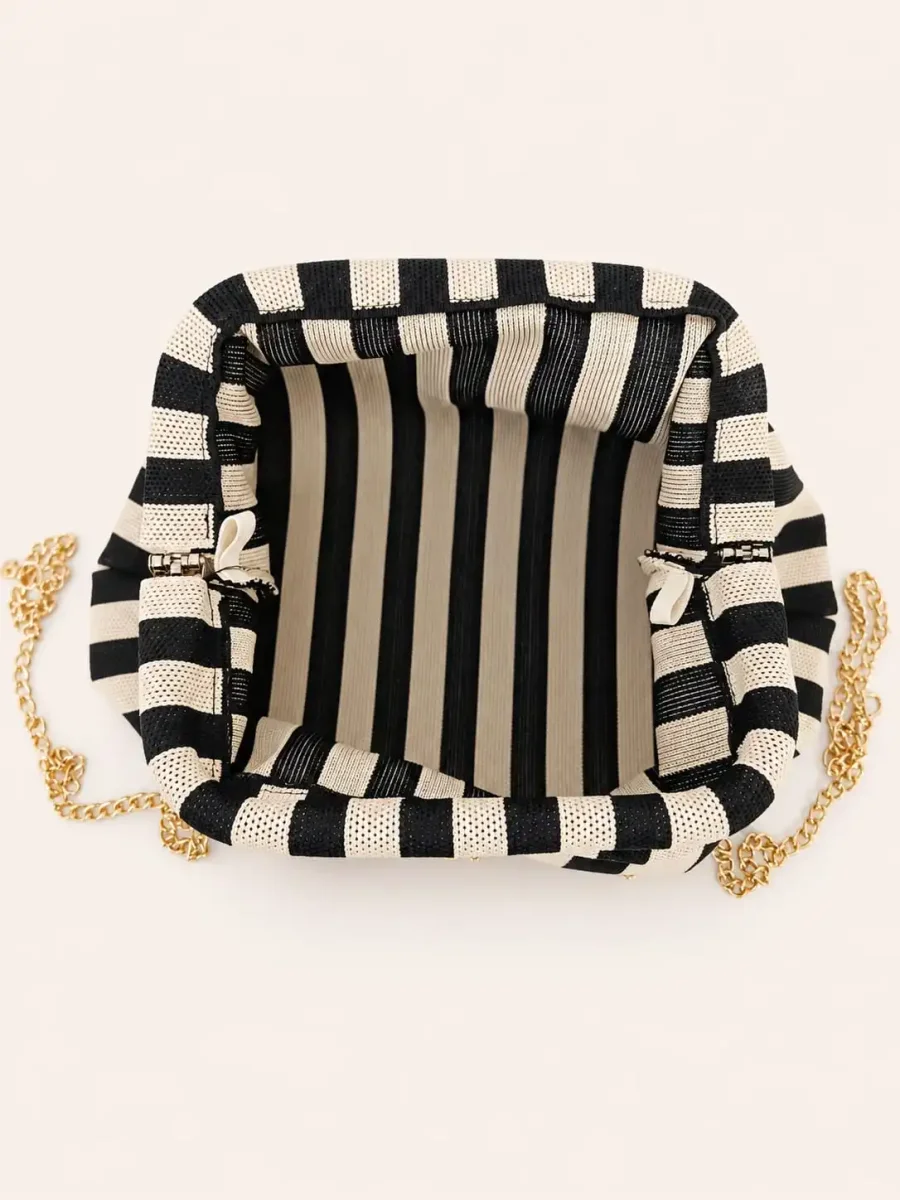 Bolso de Rayas Finas con Cadena Metálica - Imagen 5