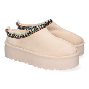 Zuecos Plataforma Bordados Beige