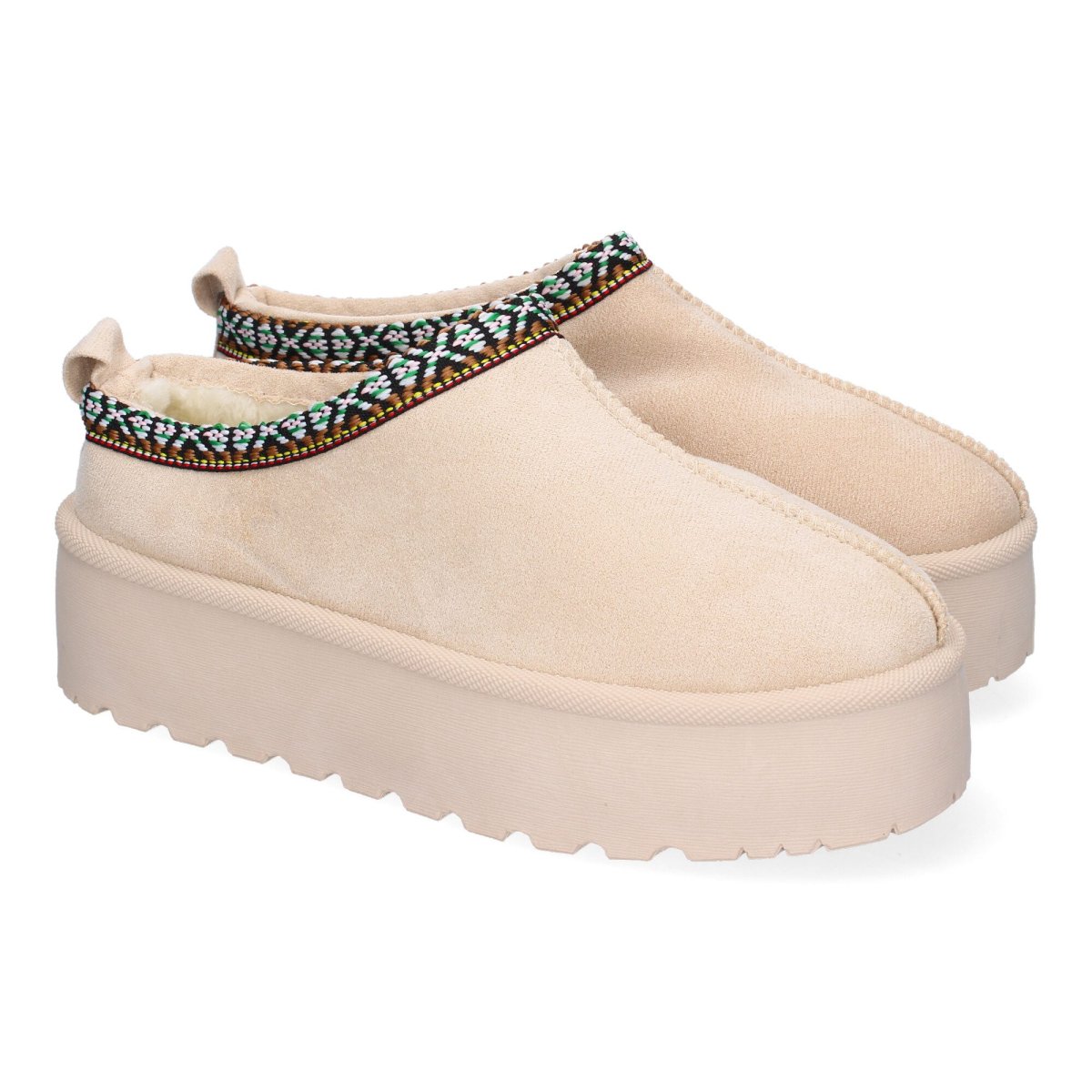 Zuecos Plataforma Bordados Beige