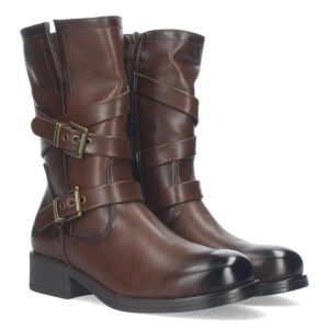 Bota motera doble hebilla cruzada marrón