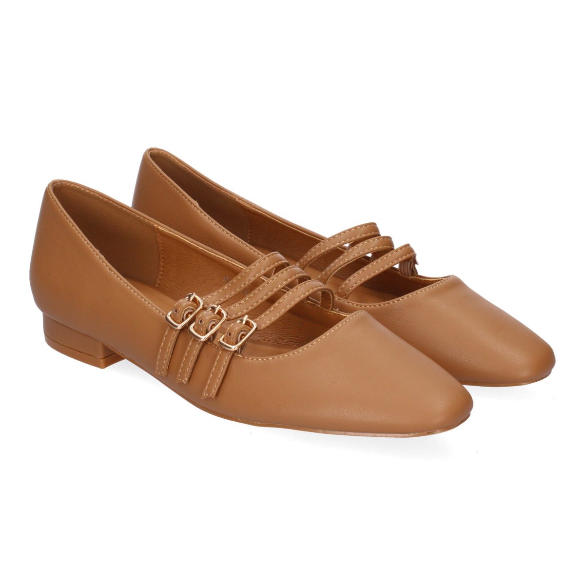 Zapatos de tacón bajo camel con tiras