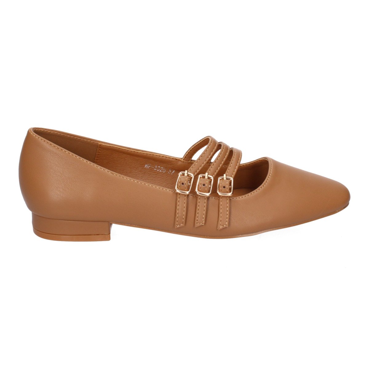 Zapatos de tacón bajo camel con tiras - Imagen 3