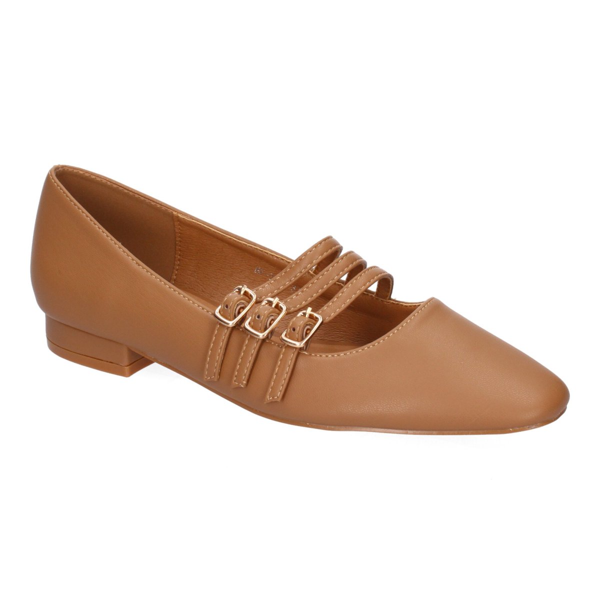 Zapatos de tacón bajo camel con tiras - Imagen 4