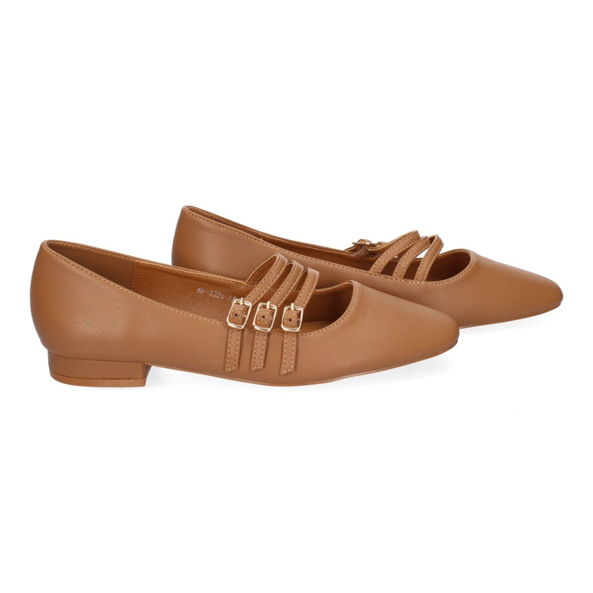 Zapatos de tacón bajo camel con tiras - Imagen 6