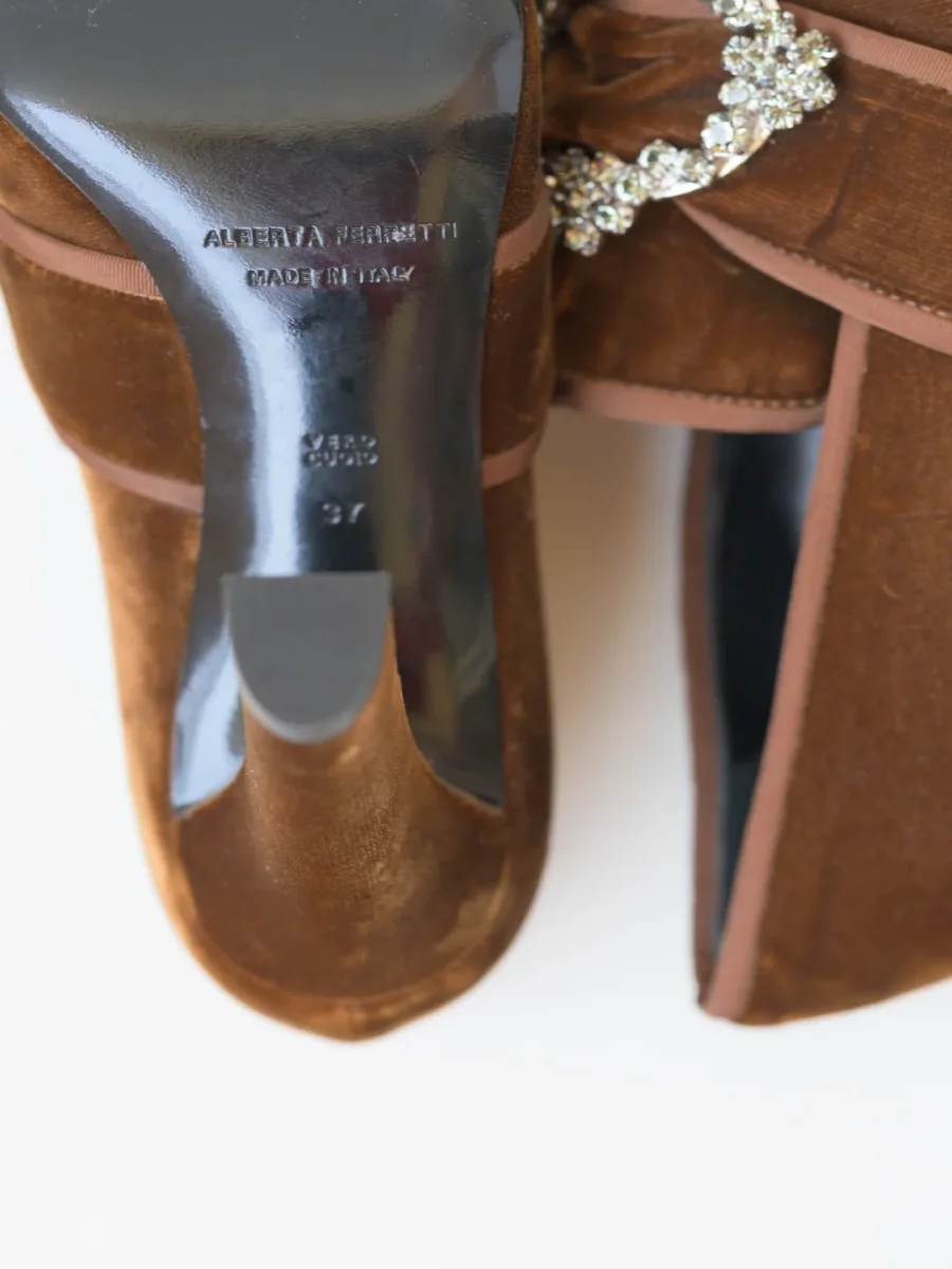 Alberta Ferretti zapatos tacón terciopelo marrón 37 Nuevos - Imagen 9