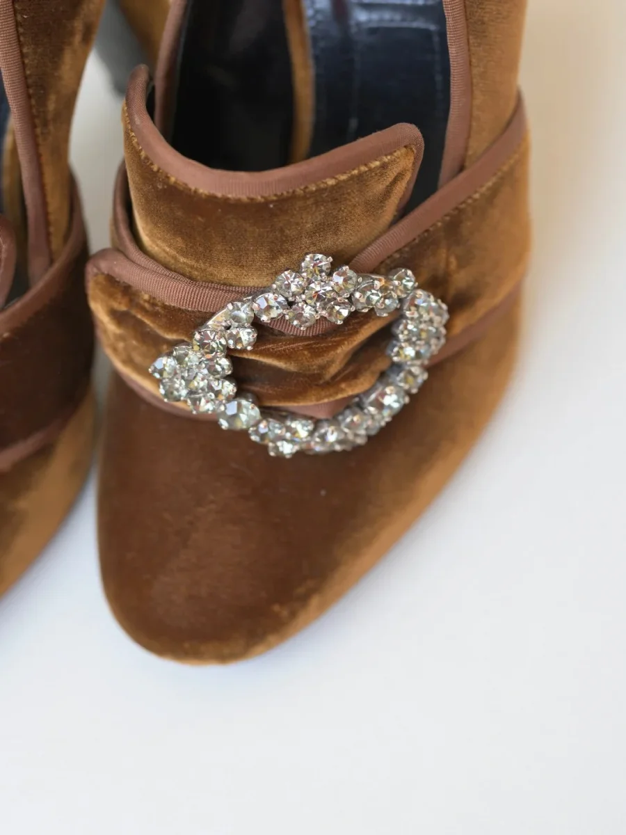 Alberta Ferretti zapatos tacón terciopelo marrón 37 Nuevos - Imagen 7