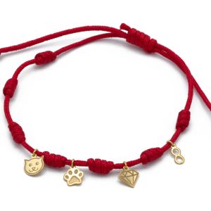 «FORTUNA» pulsera hilo rojo con colgantes de Oro 18K