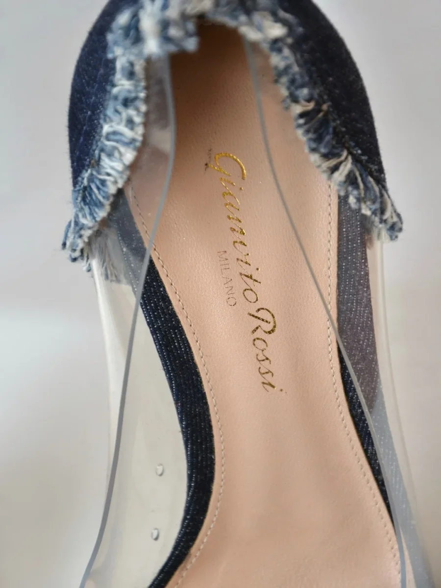 535€ Gianvito Rossi Plexi zapatos de tacón denim vaquero 37.5 Nuevos - Imagen 8