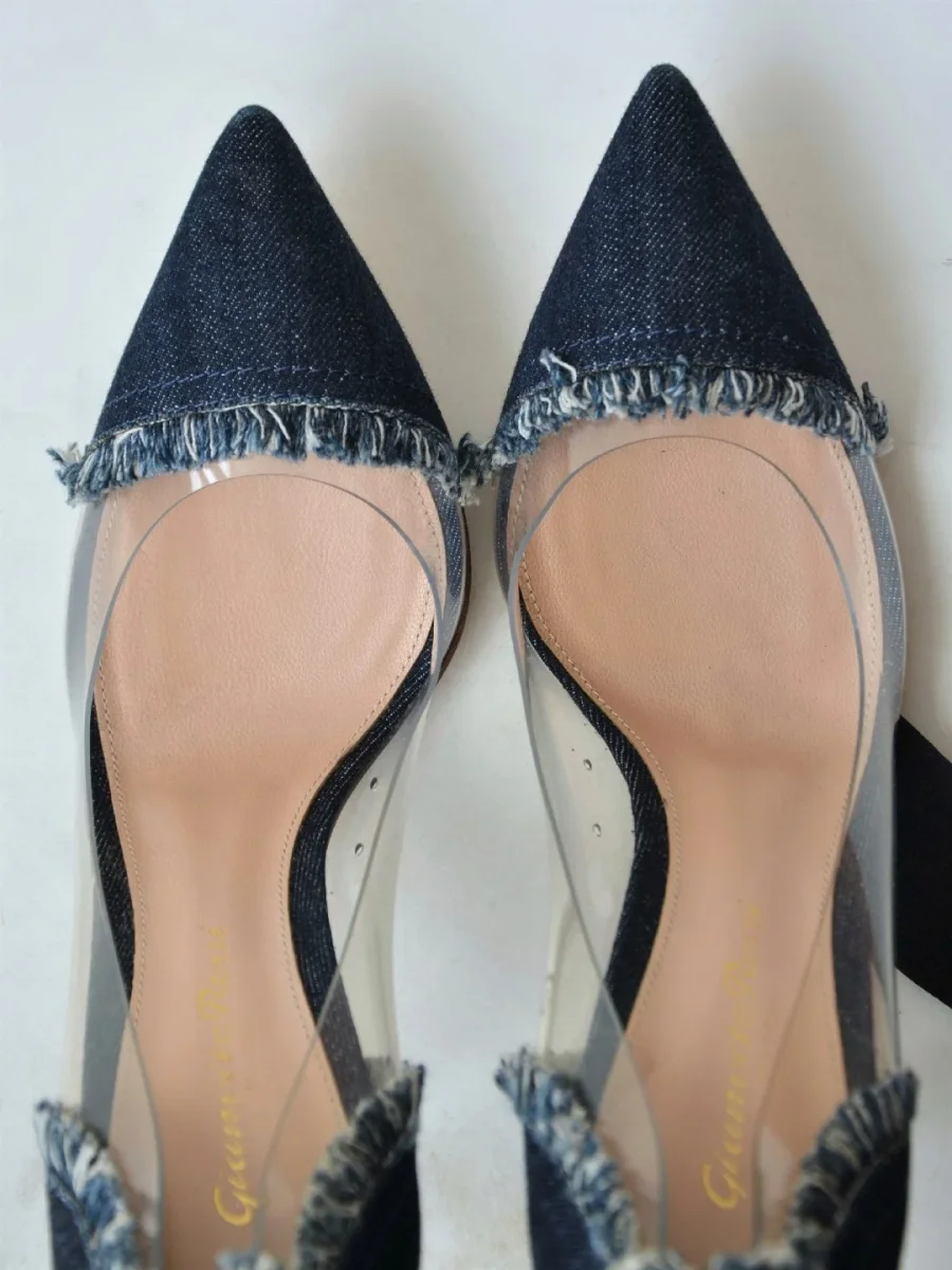 535€ Gianvito Rossi Plexi zapatos de tacón denim vaquero 37.5 Nuevos - Imagen 7