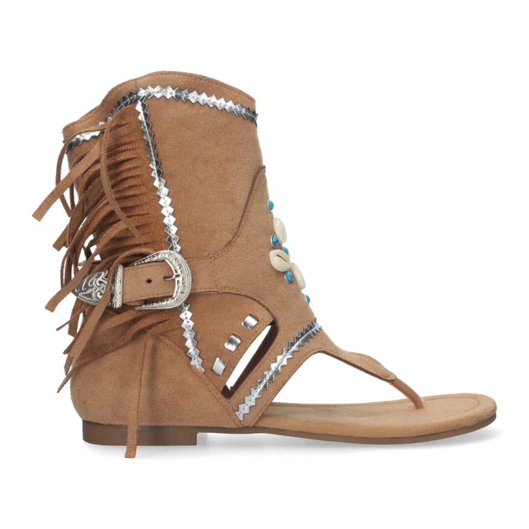 Botas boho camel con flecos y conchas - Imagen 3