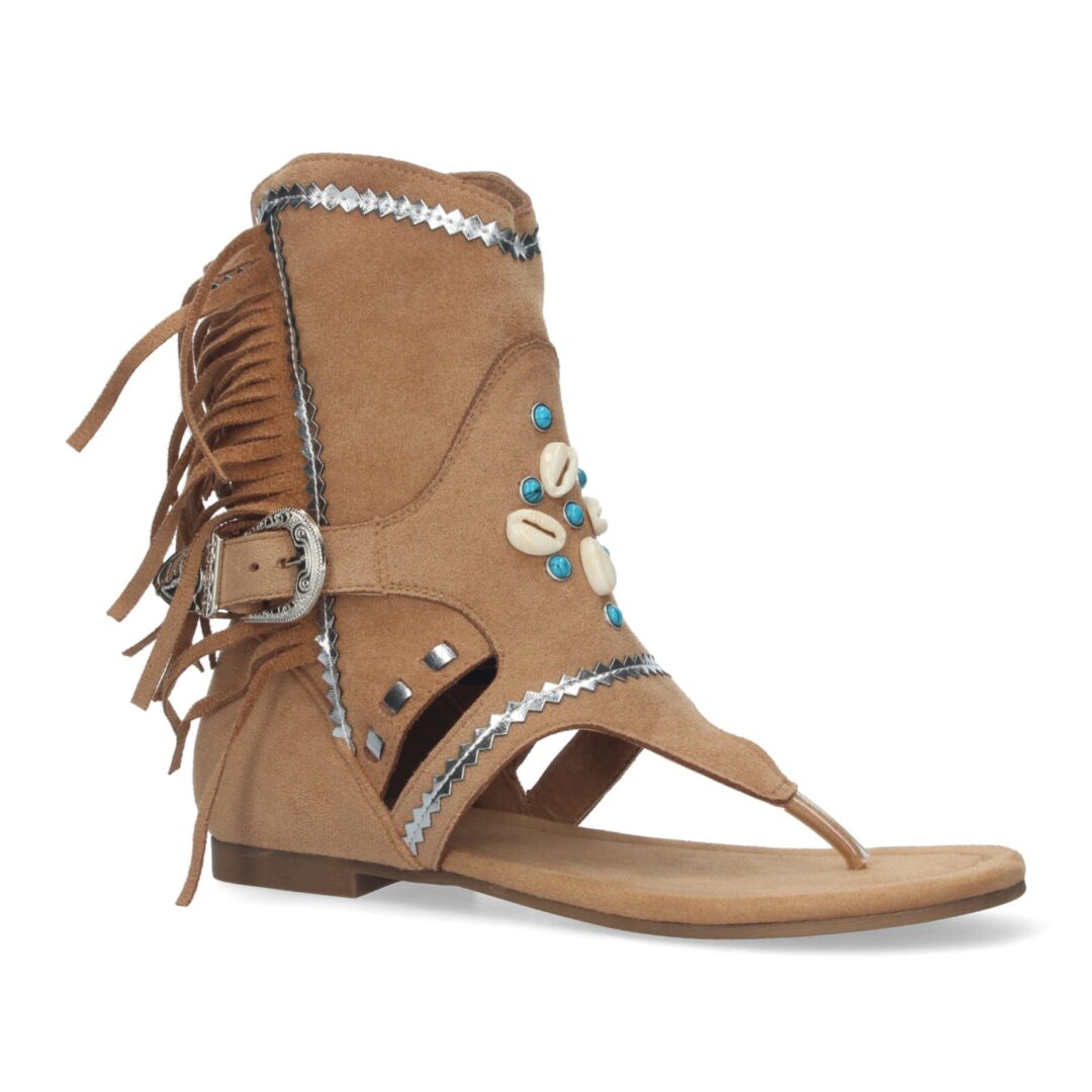 Botas boho camel con flecos y conchas - Imagen 4