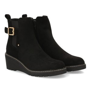 Botines negros cuña hebilla decorativa