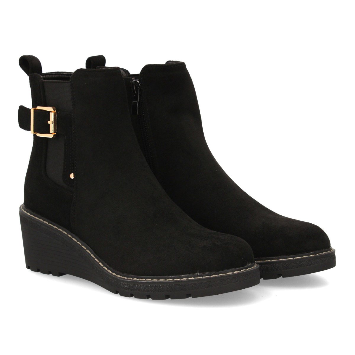 Botines negros cuña hebilla decorativa
