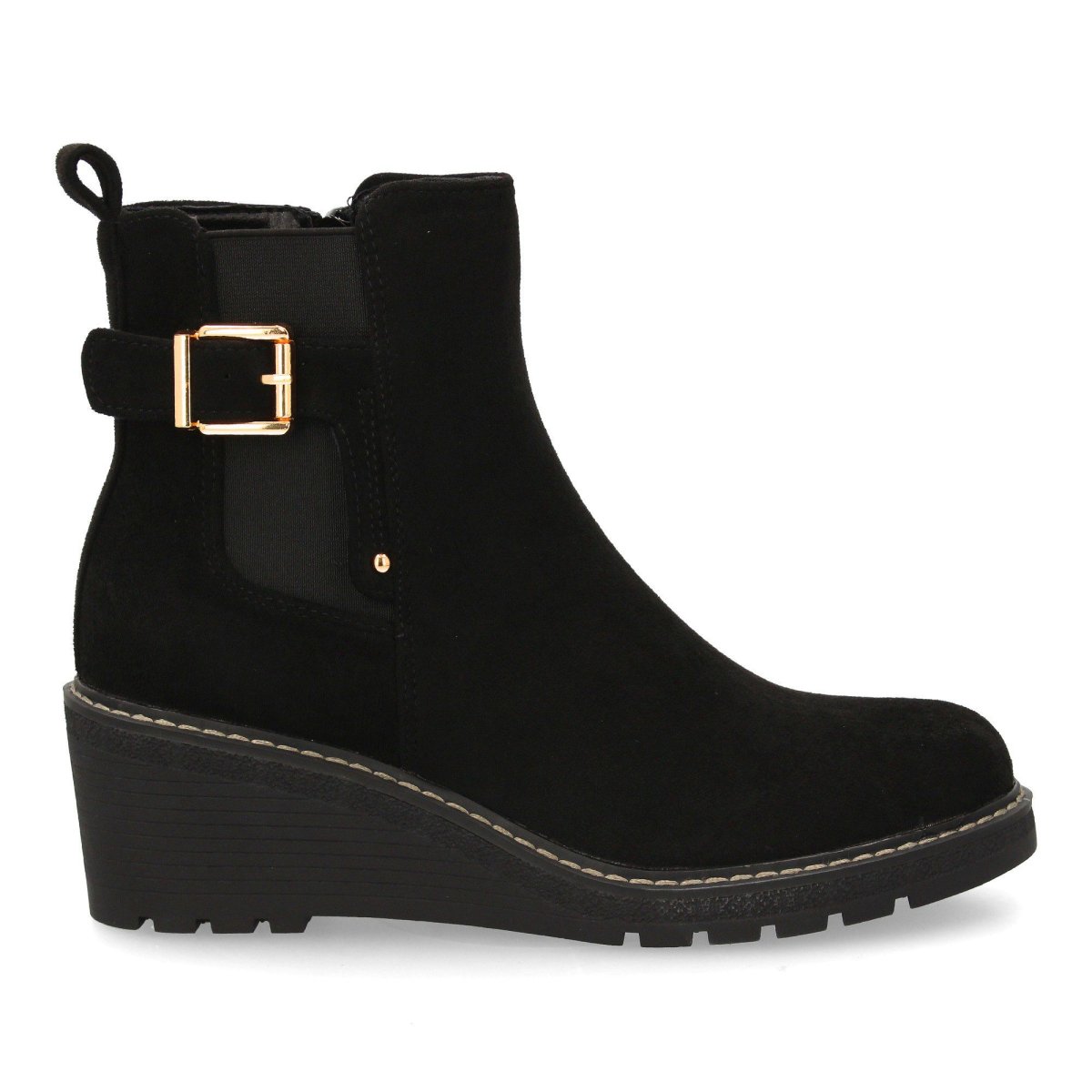 Botines negros cuña hebilla decorativa - Imagen 3