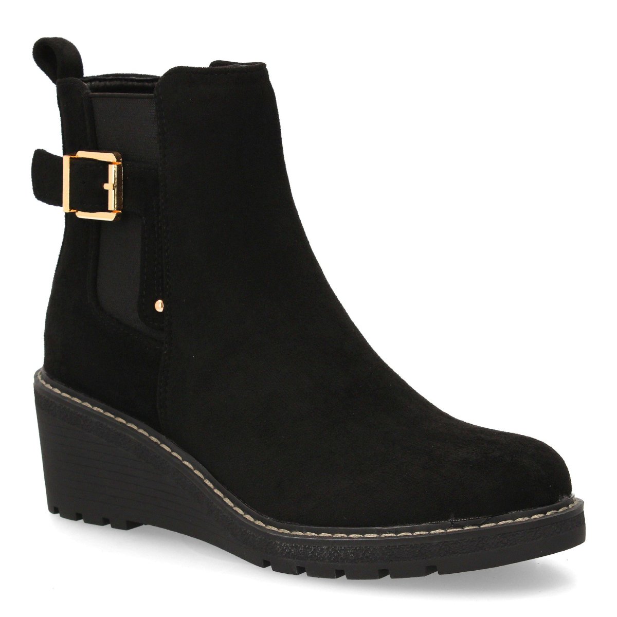 Botines negros cuña hebilla decorativa - Imagen 4
