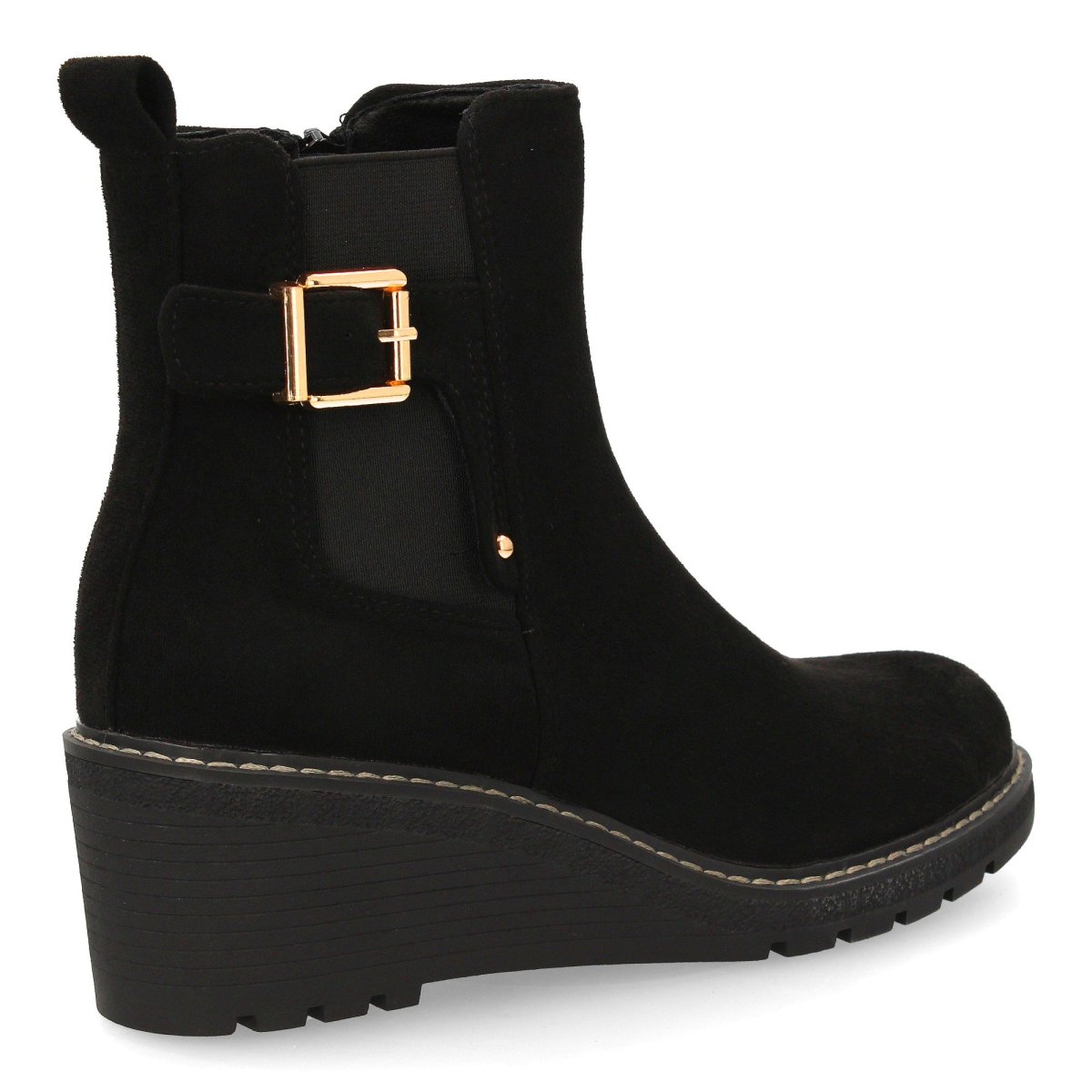 Botines negros cuña hebilla decorativa - Imagen 5