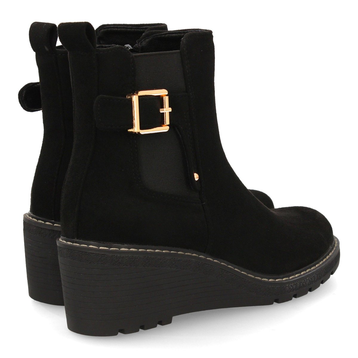 Botines negros cuña hebilla decorativa - Imagen 6