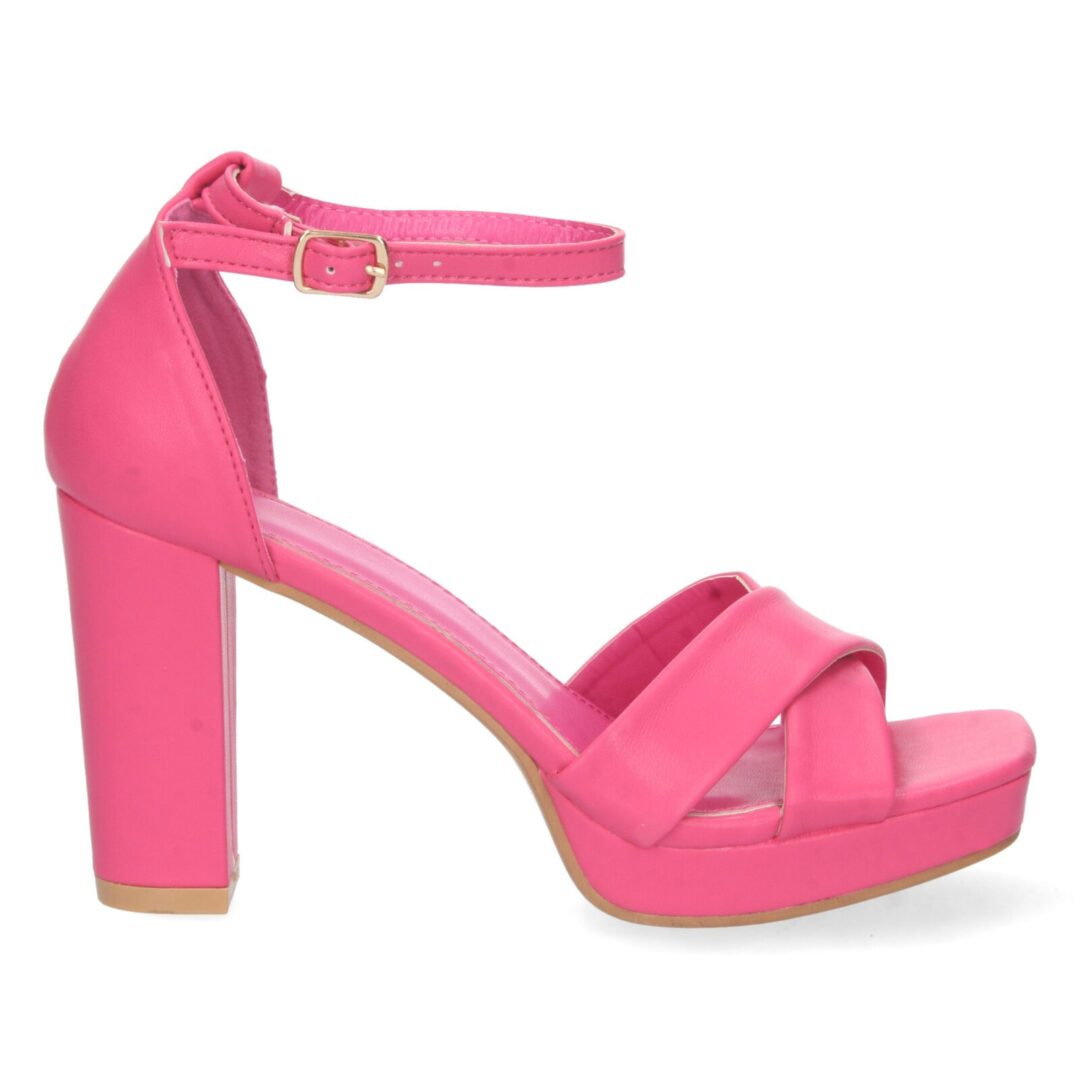 Sandalia tacón cruzada fucsia - Imagen 3