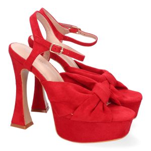 Sandalias de plataforma roja con lazo